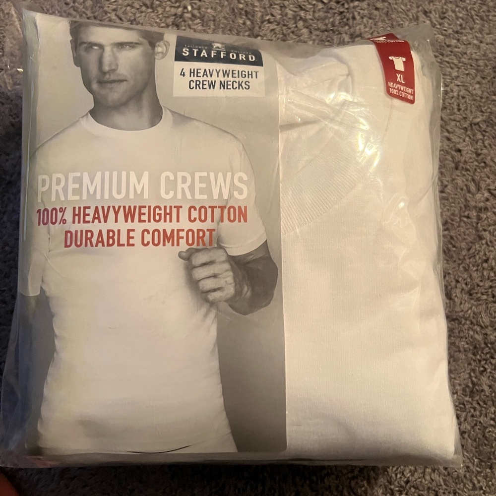 Stafford, XL White 100% Heavy Duty Premium Crew Necks, NWT in wrapping